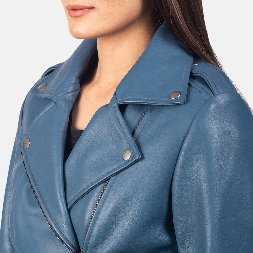 Women's Flashback Blue Leather Biker Jacket